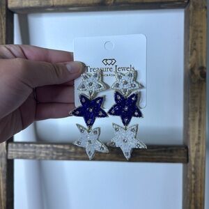 Treasure Jewels Star Shaped Earrings with Blue and White Beads
